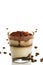 Tiramisu in a glass with coffee beans