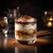 Tiramisu in a rocks glass. Creamy coffee dessert in a glass.