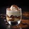 Tiramisu in a rocks glass. Creamy coffee dessert in a glass