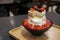 Tiramisu Strawberry Bingsu/Bingsoo, a Traditional Korean sweet dessert.