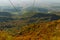 TIRANA, ALBANIA: Panoramic aerial view to Tirana from top of Dajti Mountain, National Park. Visible cable car cabins.