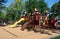 Tiraspol, Transnistria - September 2, 2020: children`s playground in a city Park, relaxing people and playing children, various