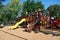 Tiraspol, Transnistria - September 2, 2020: children`s playground in a city Park, relaxing people and playing children, various