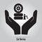 Tire and jack in hand icon. Protection or care, car service concept