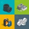 Tire service car auto, repair icons flat 3d set isolated vector isometric illustration. Consumables for car