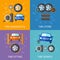 Tire service flat concepts vector set