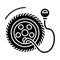 Tire service with pump - tire pressure icon, vector illustration, black sign on isolated background