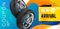 Tire shop coupon, discount. Voucher ticket card. Coupon on auto service and maintenance, tire repair, swapping wheel replacement,