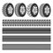 Tire shop, tire tracks set vector