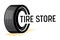 Tire Store Banner with Car Tyre, Tread Track and Black Typography on White Background. Transportation and Vehicles Parts