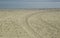 Tire truck track on the sand at Cabrillo Beach