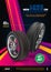 Tire vector. Vector automotive banner template. Black rubber illustration. Advertising poster, digital banner, flyer, booklet, bro