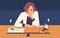 Tired business woman choice between health and side job vector illustration. Female cartoon office worker looking on