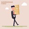 Tired businessman or manager carries heavy boxes. The office worker was fired. Delivery of goods. Flat character