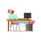 Tired businessman sleeping on his chair in the office, exhausted office worker relaxing vector Illustration