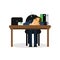 Tired businessman sleeping on his chair in the office, exhausted worker relaxing cartoon vector illustration