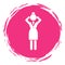 Tired businesswoman logo in pink circle, headache or stress in office worker, worried female