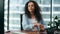 Tired businesswoman reacting emotionally on failure sitting office closeup.