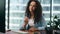 Tired businesswoman reacting emotionally on failure sitting office closeup.