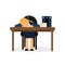 Tired businesswoman sleeping on the office desk, exhausted worker relaxing cartoon vector illustration