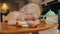 Tired child sleeping on high chair baby after tasty feeding