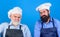 Tired of cooking. masters of kitchen. who is the best. father and son cooking together. commercial kitchen at restaurant