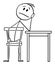 Tired or Depressed Man Sitting at Home on Chair and Thinking, Vector Cartoon Stick Figure Illustration