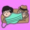 Tired Exhausted Couple Cover Themselves With Giant Medical Face Mask Blanket