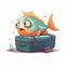 Tired Fish Wearing A Suitcase Cartoon Illustration