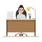 Tired girl at work at the office table. Office worker. Boredom. Flat vector illustration