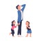 Tired Man Dad Exhausted with Noisy and Energetic Kids Playing Around Vector Illustration