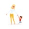 Tired mother and her screaming little son, parenting stress concept, relationship between children and parents vector