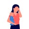 Tired mother holding cry baby. Frustrated, worried mom and sad child. Problem matherhood in family. Vector illustration