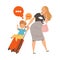 Tired Pregnant Mom Pulling Suitcase with Little Son Sitting on It Feeling Stress and Exhaustion of Noisy and Naughty Kid