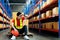 Tired stress Asian male worker labor hard working fatigue sitting resting in warehouse cargo inventory industry