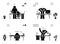 Tired, stressed, unhappy, bored stick figure man office vector icon set. Hard working business person pictogram.