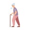 Tired weak elderly woman moving with difficulty, vector illustration isolated.