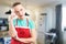 Tired wife thinking after cooking Christmas dinner in the kitchen