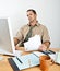 Tired Young Man at Desk Paying Bills