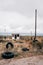 Tires and abandoned shack in the desert of New Mexico