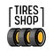 Tires Shop Banner with Car Tyres Stand in Row, Black Typography on White Background. Transportation and Vehicles Parts