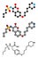 Tirofiban anticoagulant drug molecule. Stylized 2D renderings and conventional skeletal formula.