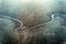 The Tisa River in Serbia is seen from the plane