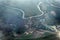 The Tisa River in Serbia is seen from the plane