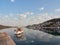 Tisno, Croatia - City landscape in the morning overlooking the marina with boats. Murter Island