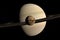Titan, Saturn moon, rotating and orbiting around Saturn planet. 3d render