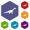 Titanosaurus dinosaur icons set hexagon