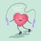 Title. heart. Healthy lifestyle. Pretty heart is jumping rope. Vector illustration. Emergency cardiology cartoon strong an