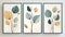 Title: A set of canvases with an abstract foliage. Plant art design