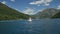 Tivat, Montenegro - 15 may 2016: Regatta sailing yachts at sea, Montenegro, Kotor Bay. A small sailing yacht rushes